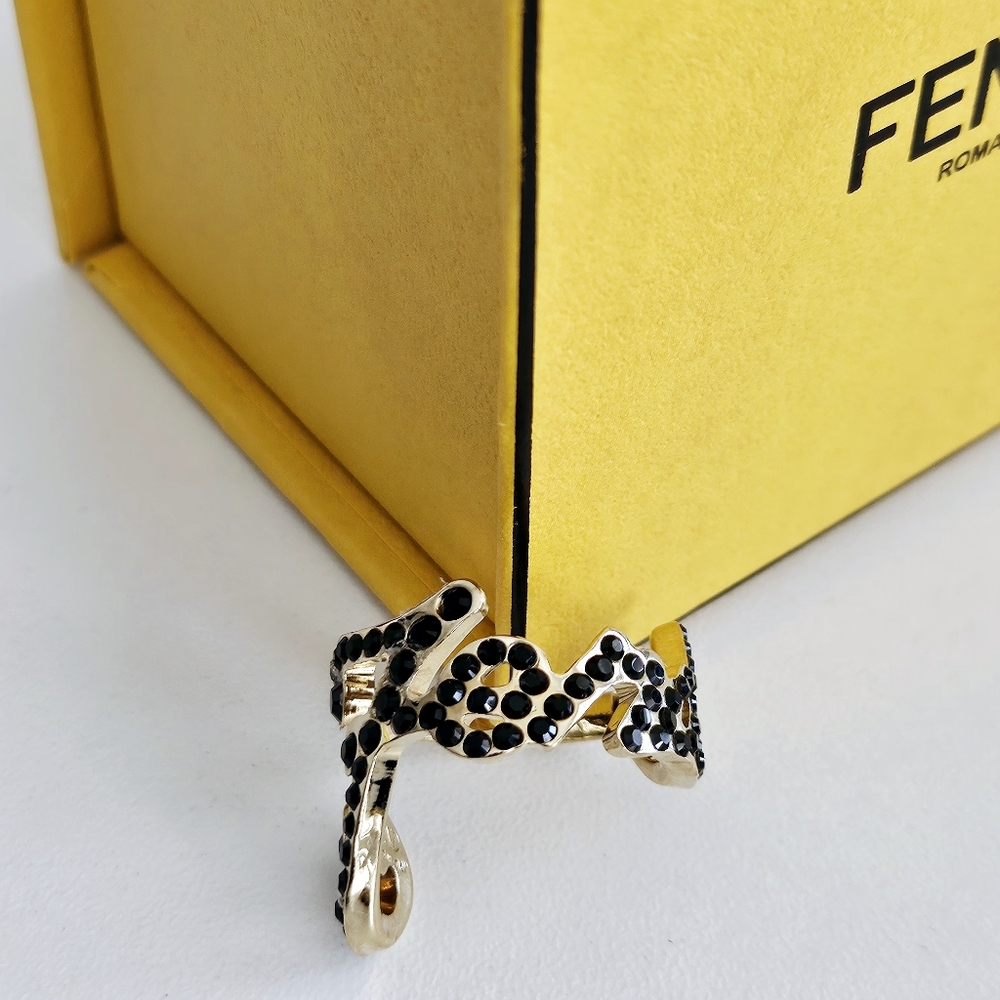New Unused Fendi Gold & Black Signature Ring